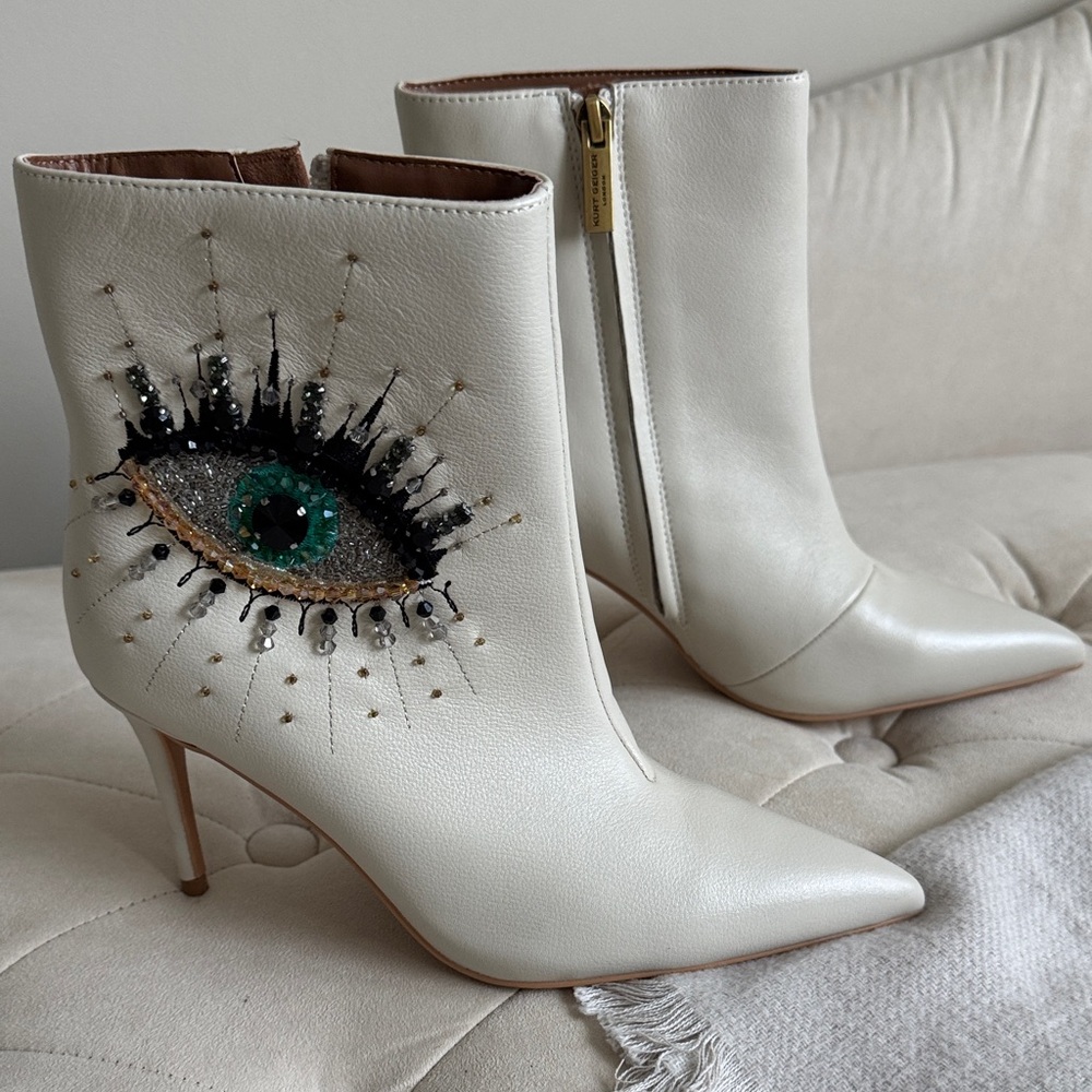 Kurt Geiger Cream Heeled Boots with Eye Design